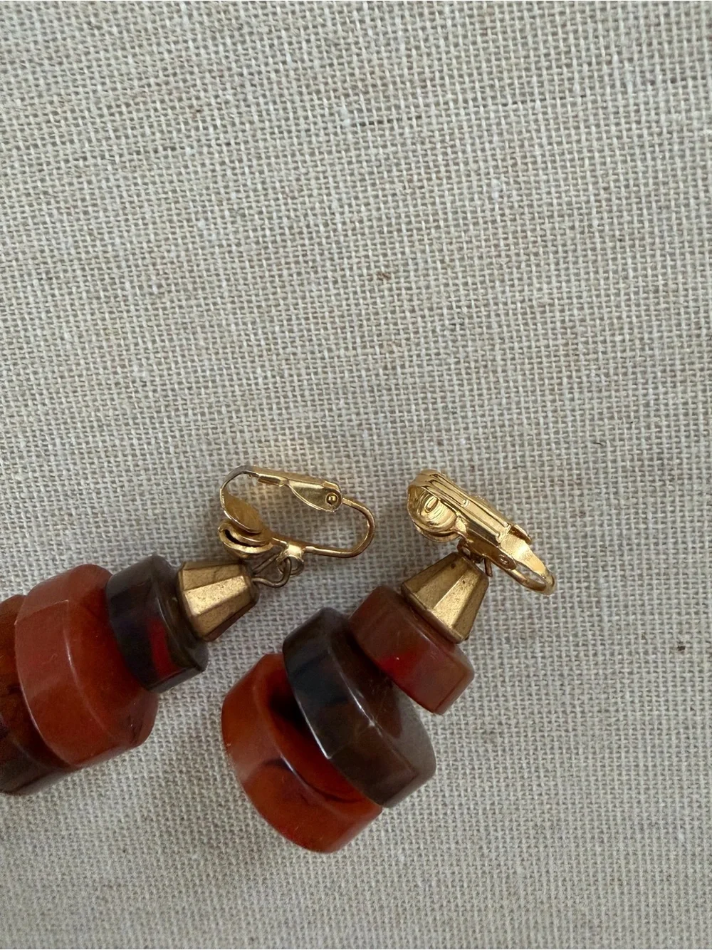 Vintage mid century modern brown earrings tortoise Bakelite